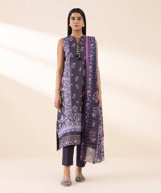 3 Piece - Printed Zari Lawn Suit