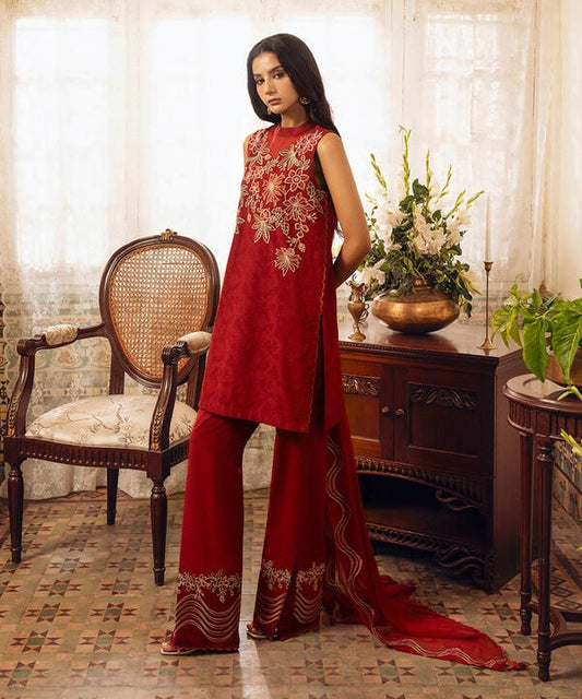 3 Piece - Embroidered Cotton Jacquard Suit
